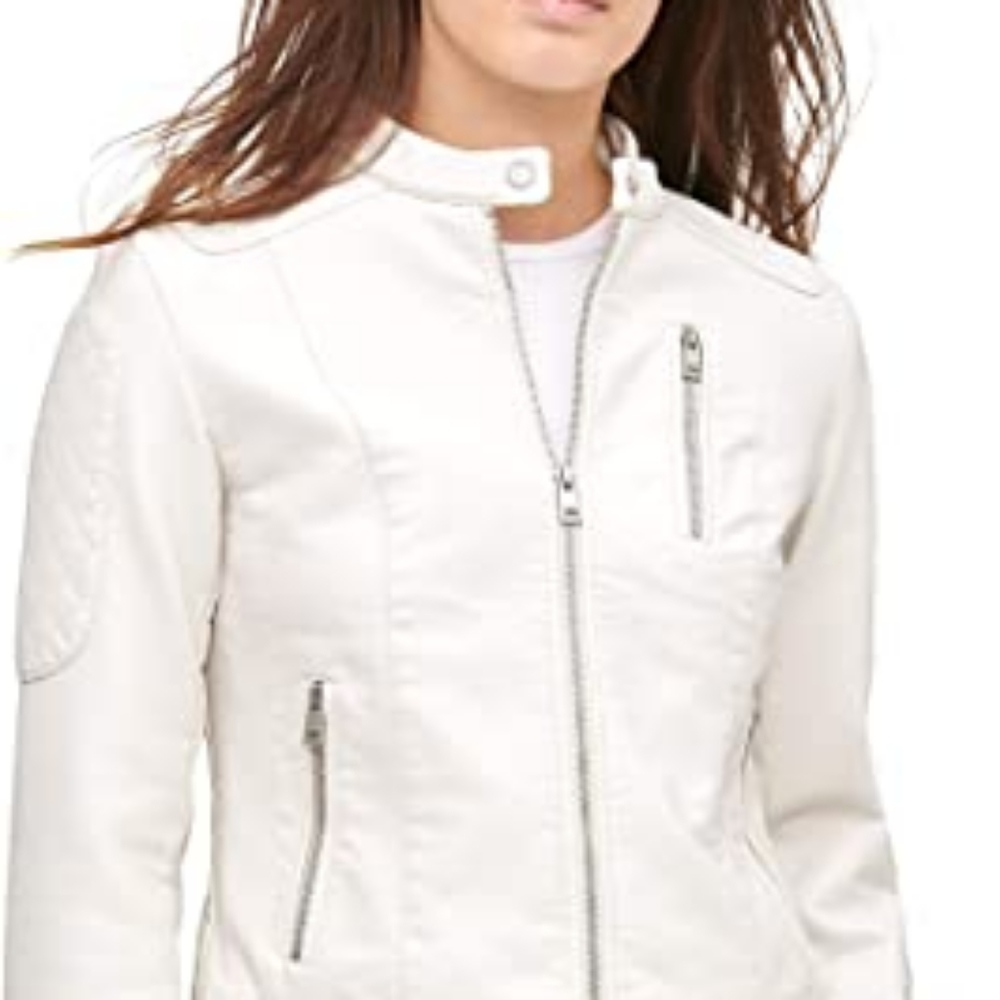 Levis Oyster White Faux Leather Ivory Biker Moto Womens Medium Motorcycle Jacket